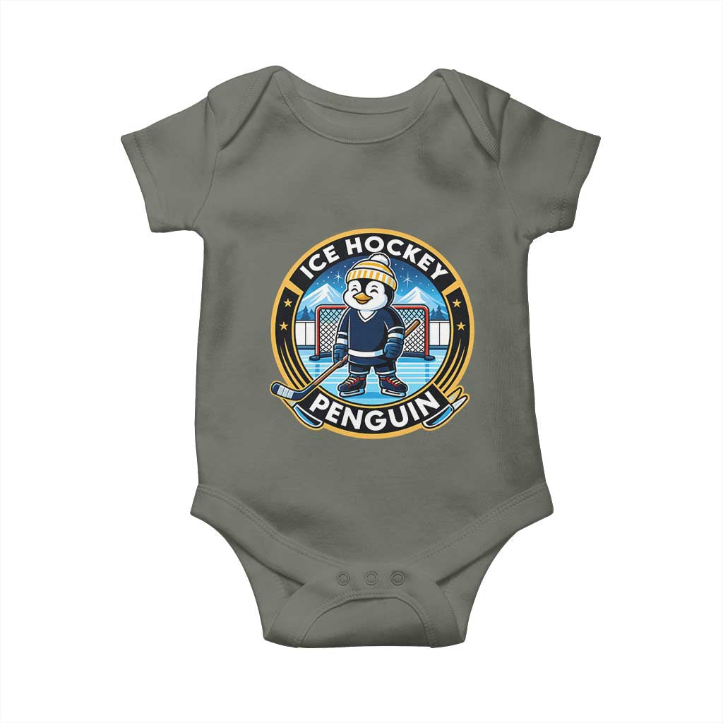 Funny Penguin Hockey Player Baby Onesie Sports Fan Gift - Wonder Print Shop