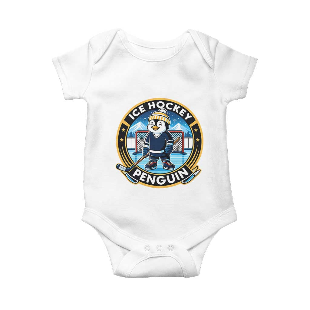 Funny Penguin Hockey Player Baby Onesie Sports Fan Gift - Wonder Print Shop
