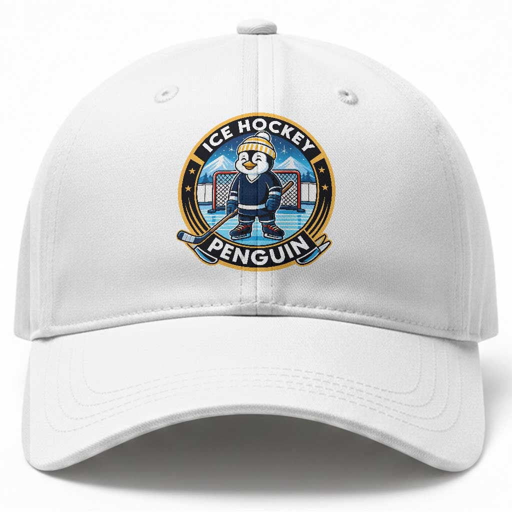 Funny Penguin Hockey Player Baseball Cap Sports Fan Gift