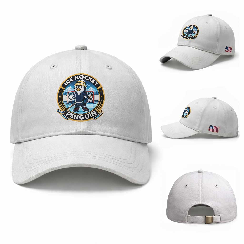 Funny Penguin Hockey Player Baseball Cap Sports Fan Gift