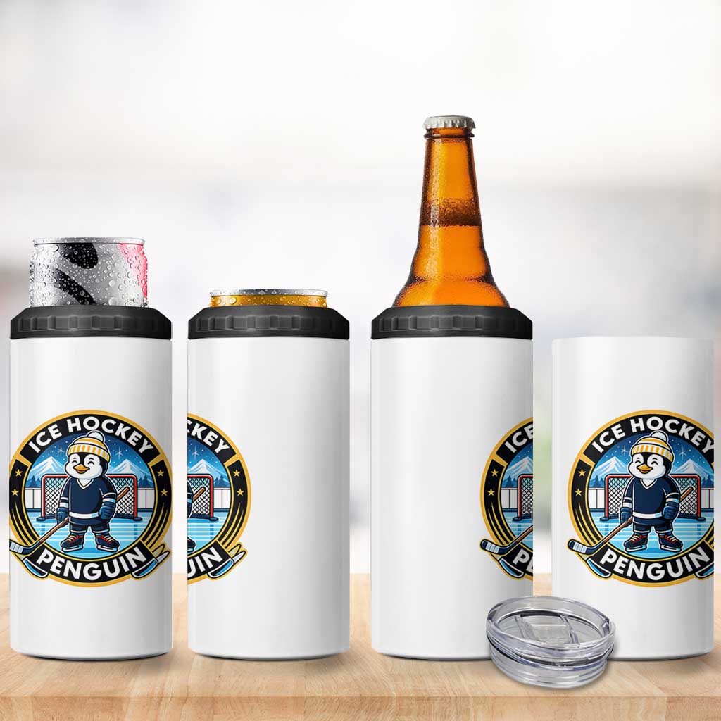 Funny Penguin Hockey Player 4 in 1 Can Cooler Tumbler Sports Fan Gift - Wonder Print Shop