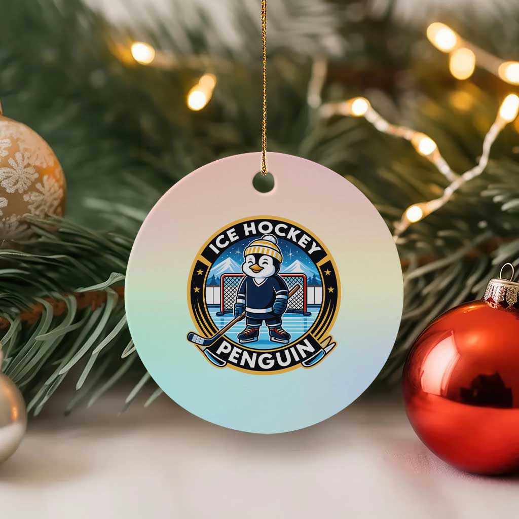 Funny Penguin Hockey Player Ceramic Ornament Sports Fan Gift - Wonder Print Shop