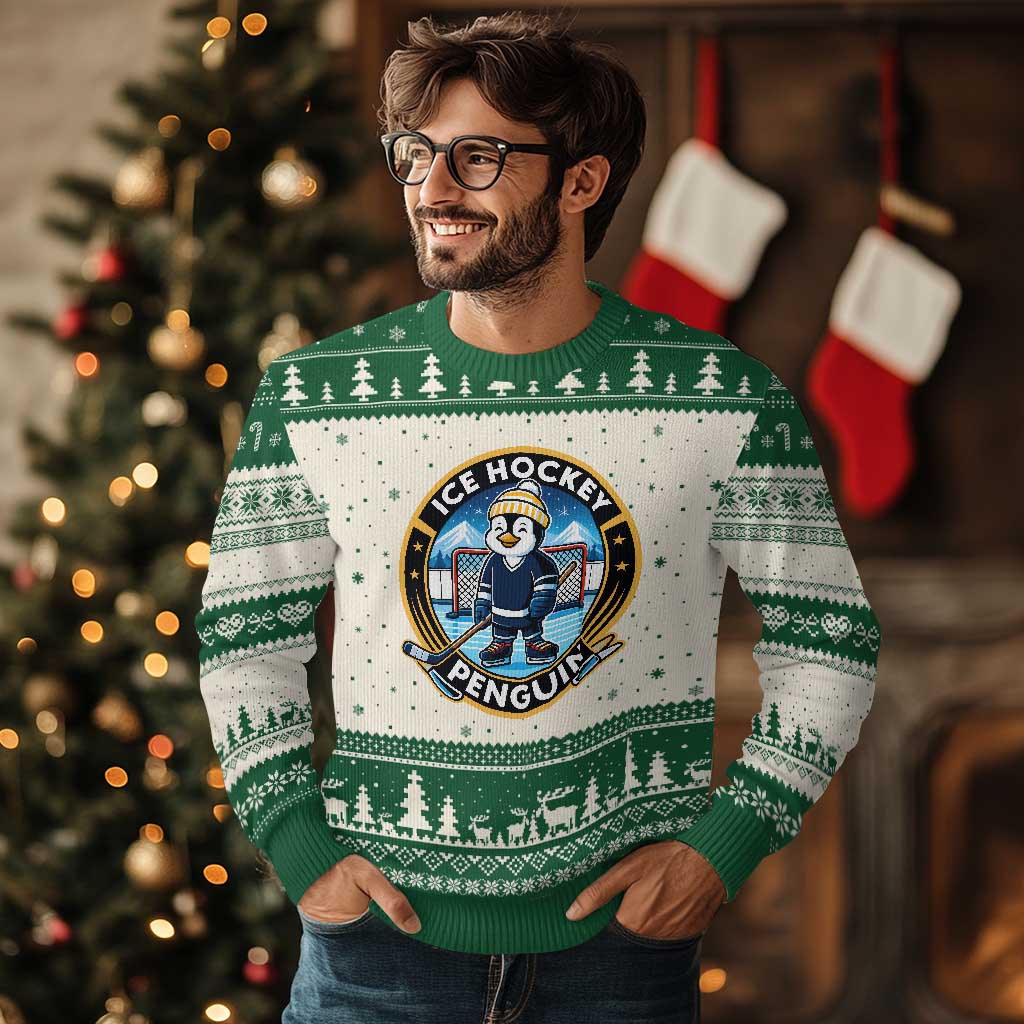 Funny Penguin Hockey Player Ugly Christmas Sweater Sports Fan Gift - Wonder Print Shop