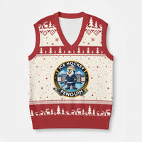 Funny Penguin Hockey Player V-Neck Knit Sweater Vest Sports Fan Gift - Wonder Print Shop