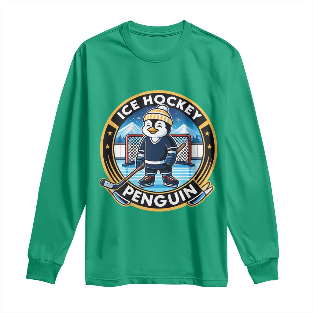 Funny Penguin Hockey Player Long Sleeve Shirt Sports Fan Gift - Wonder Print Shop