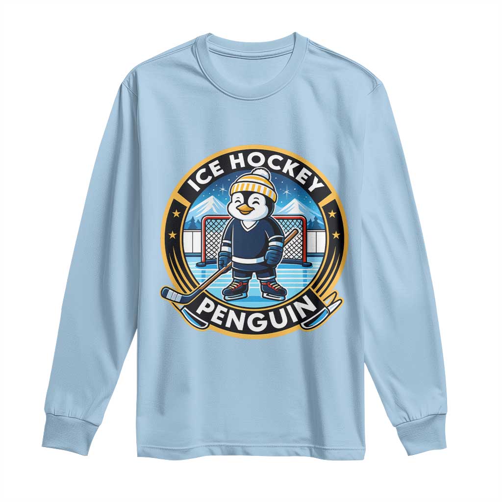 Funny Penguin Hockey Player Long Sleeve Shirt Sports Fan Gift - Wonder Print Shop