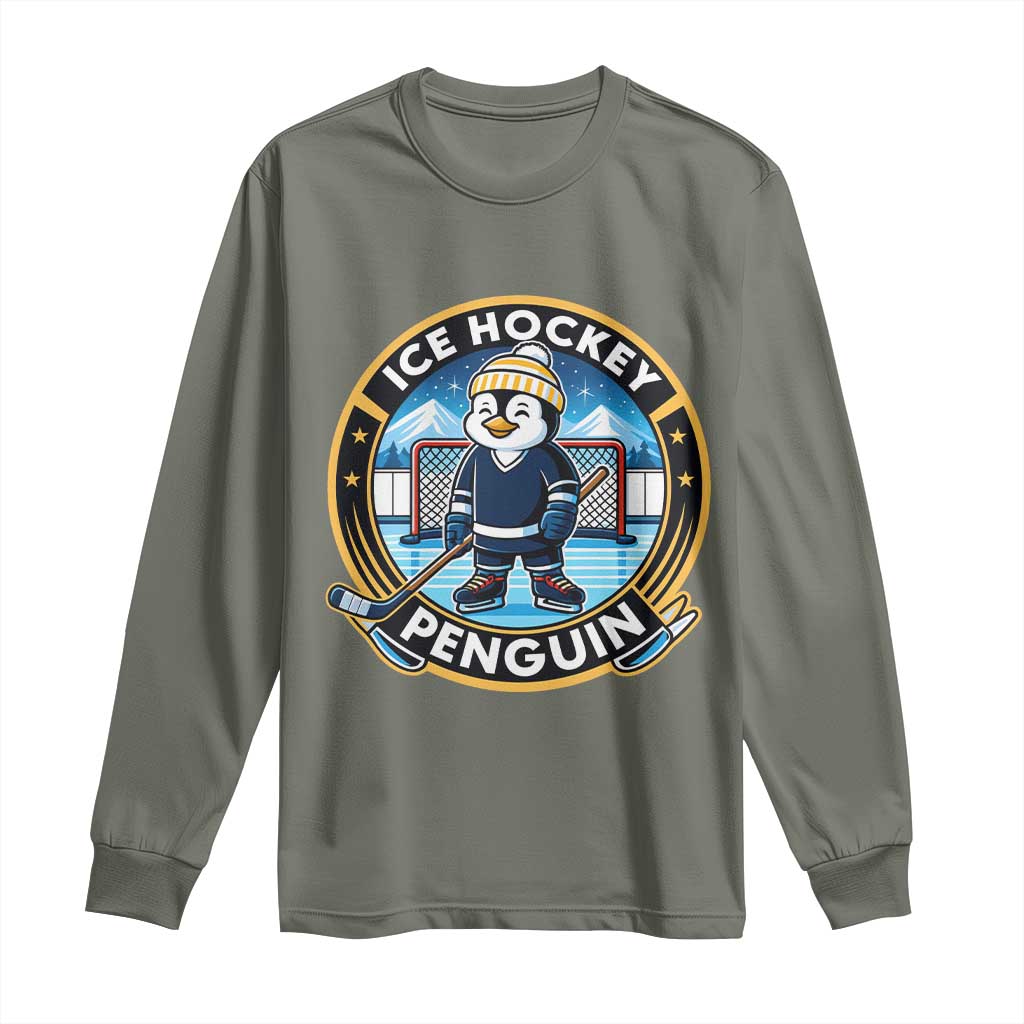 Funny Penguin Hockey Player Long Sleeve Shirt Sports Fan Gift - Wonder Print Shop