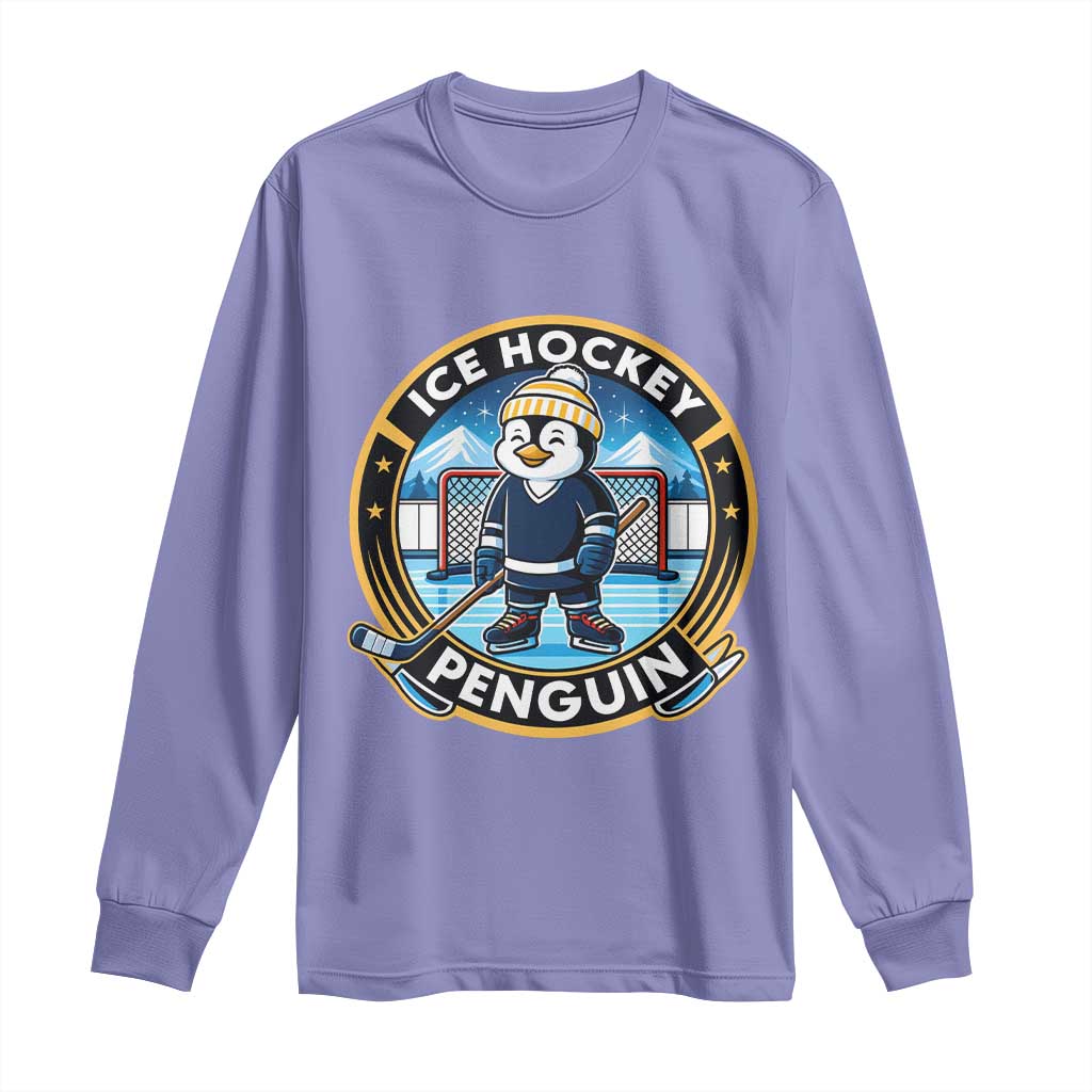 Funny Penguin Hockey Player Long Sleeve Shirt Sports Fan Gift - Wonder Print Shop