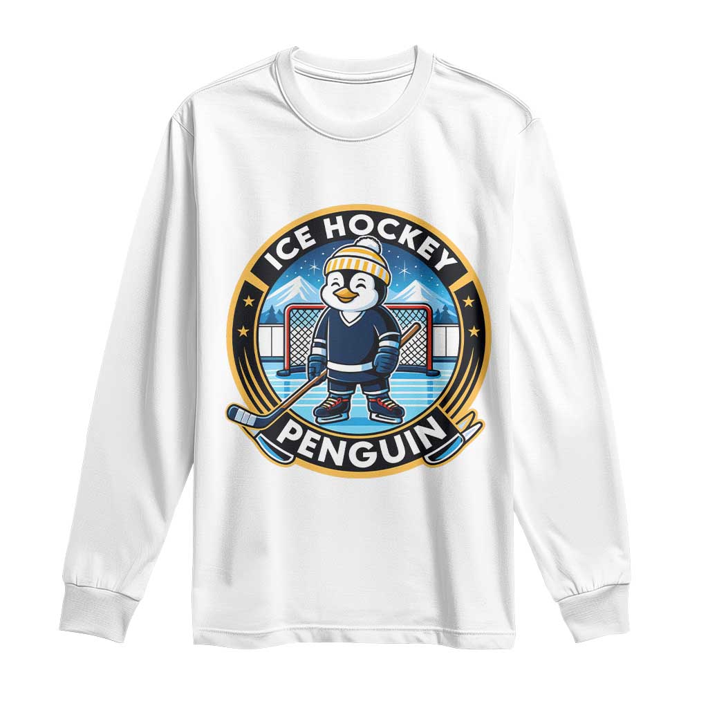 Funny Penguin Hockey Player Long Sleeve Shirt Sports Fan Gift - Wonder Print Shop