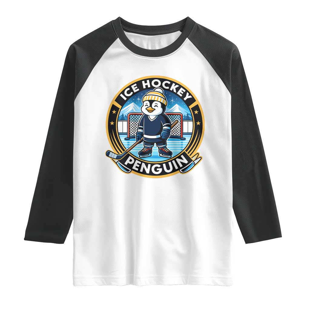 Funny Penguin Hockey Player Raglan Shirt Sports Fan Gift - Wonder Print Shop
