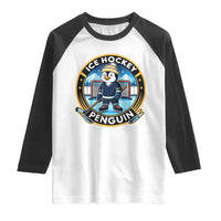 Funny Penguin Hockey Player Raglan Shirt Sports Fan Gift - Wonder Print Shop