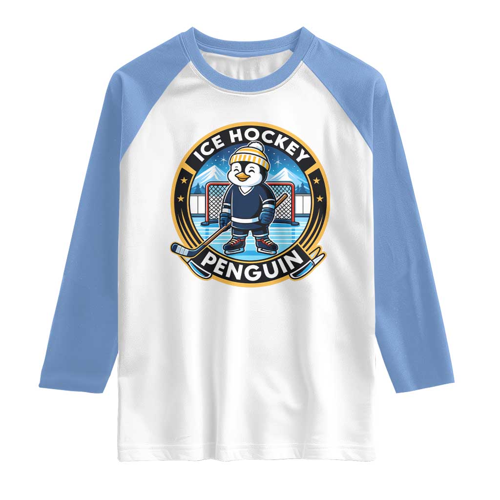 Funny Penguin Hockey Player Raglan Shirt Sports Fan Gift - Wonder Print Shop