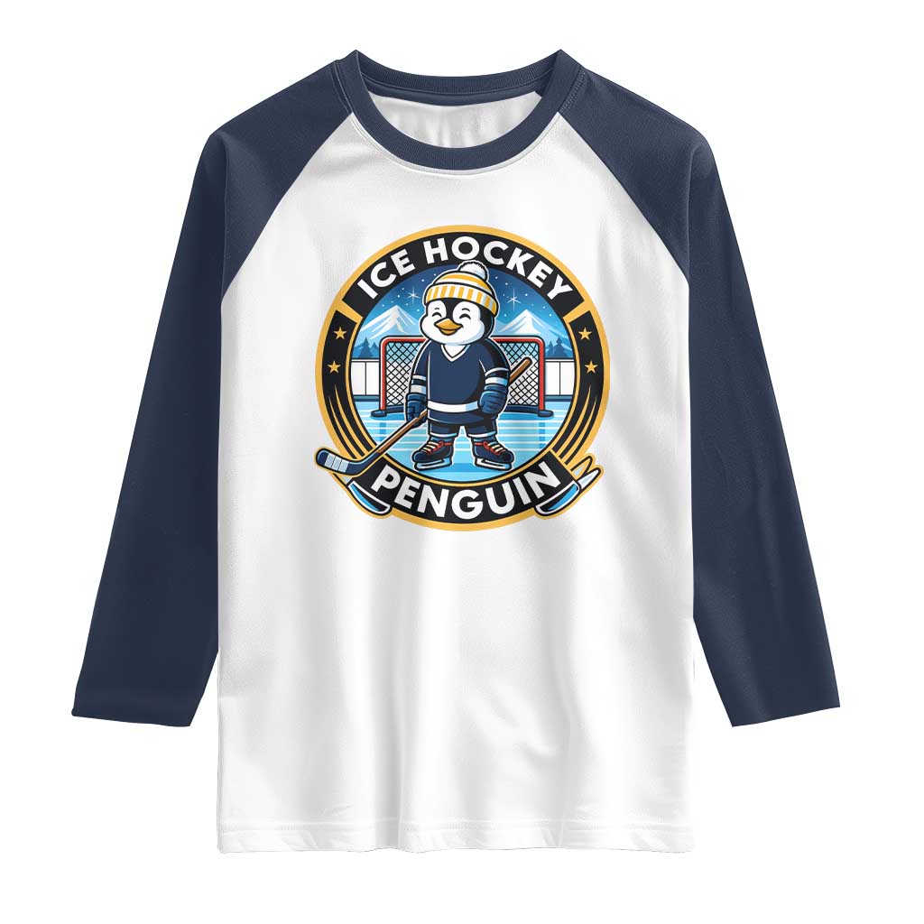 Funny Penguin Hockey Player Raglan Shirt Sports Fan Gift - Wonder Print Shop