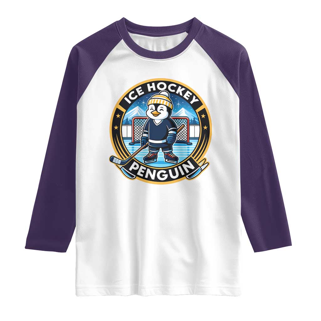 Funny Penguin Hockey Player Raglan Shirt Sports Fan Gift - Wonder Print Shop