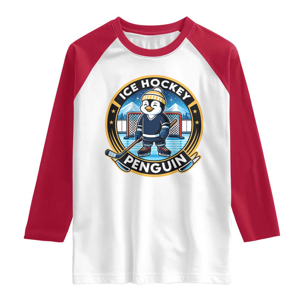 Funny Penguin Hockey Player Raglan Shirt Sports Fan Gift - Wonder Print Shop