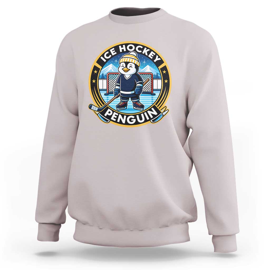 Funny Penguin Hockey Player Sweatshirt Sports Fan Gift - Wonder Print Shop