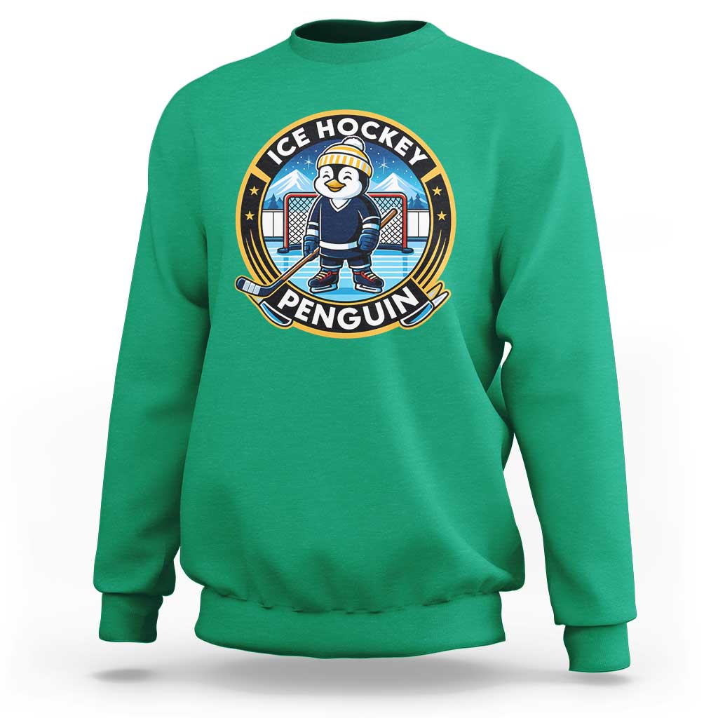 Funny Penguin Hockey Player Sweatshirt Sports Fan Gift - Wonder Print Shop