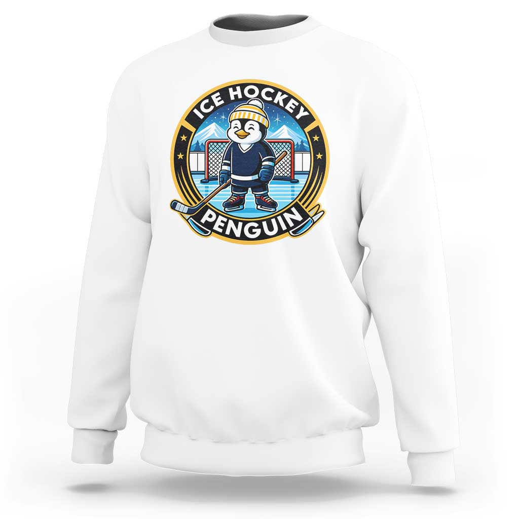 Funny Penguin Hockey Player Sweatshirt Sports Fan Gift - Wonder Print Shop