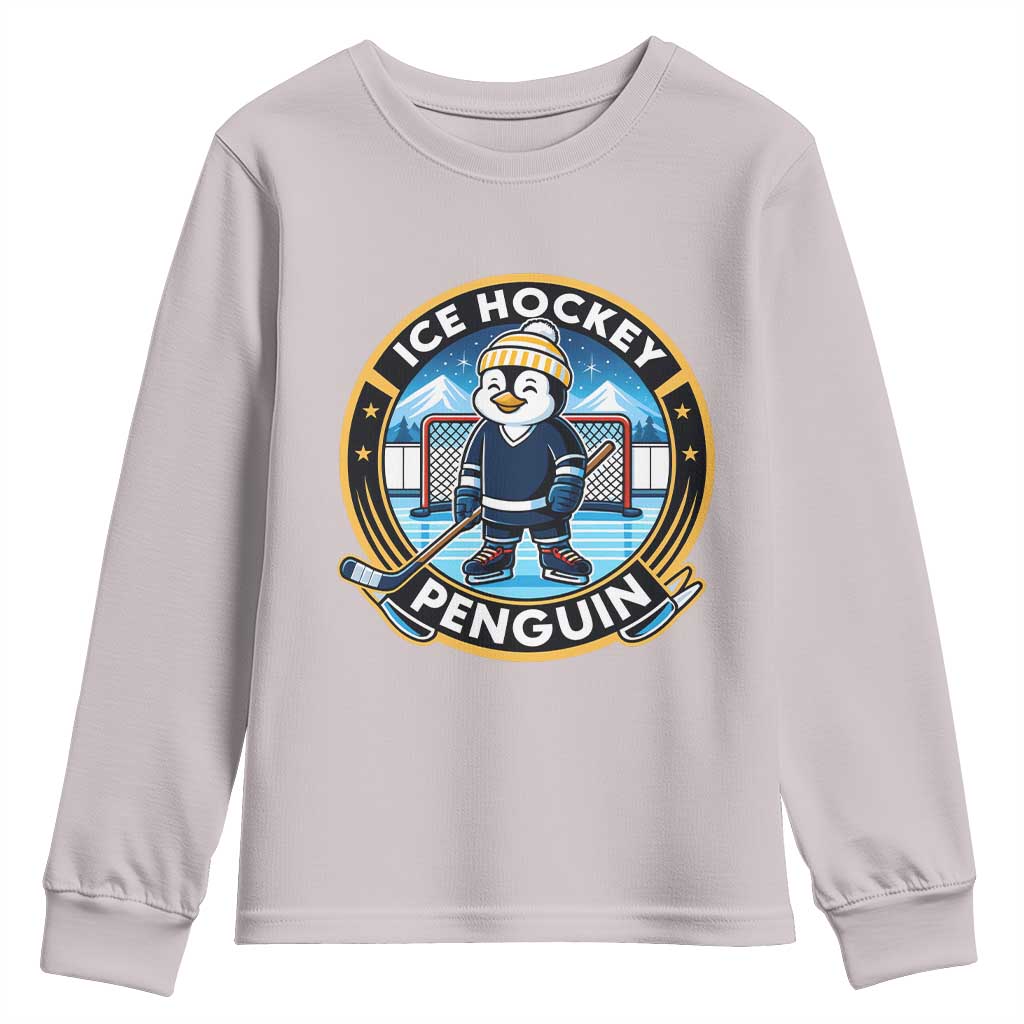 Funny Penguin Hockey Player Youth Sweatshirt Sports Fan Gift - Wonder Print Shop