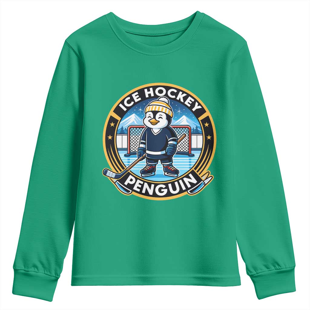 Funny Penguin Hockey Player Youth Sweatshirt Sports Fan Gift - Wonder Print Shop