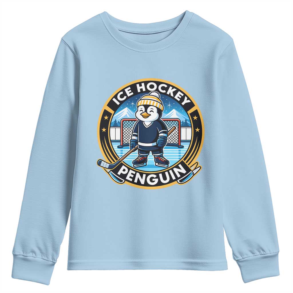 Funny Penguin Hockey Player Youth Sweatshirt Sports Fan Gift - Wonder Print Shop