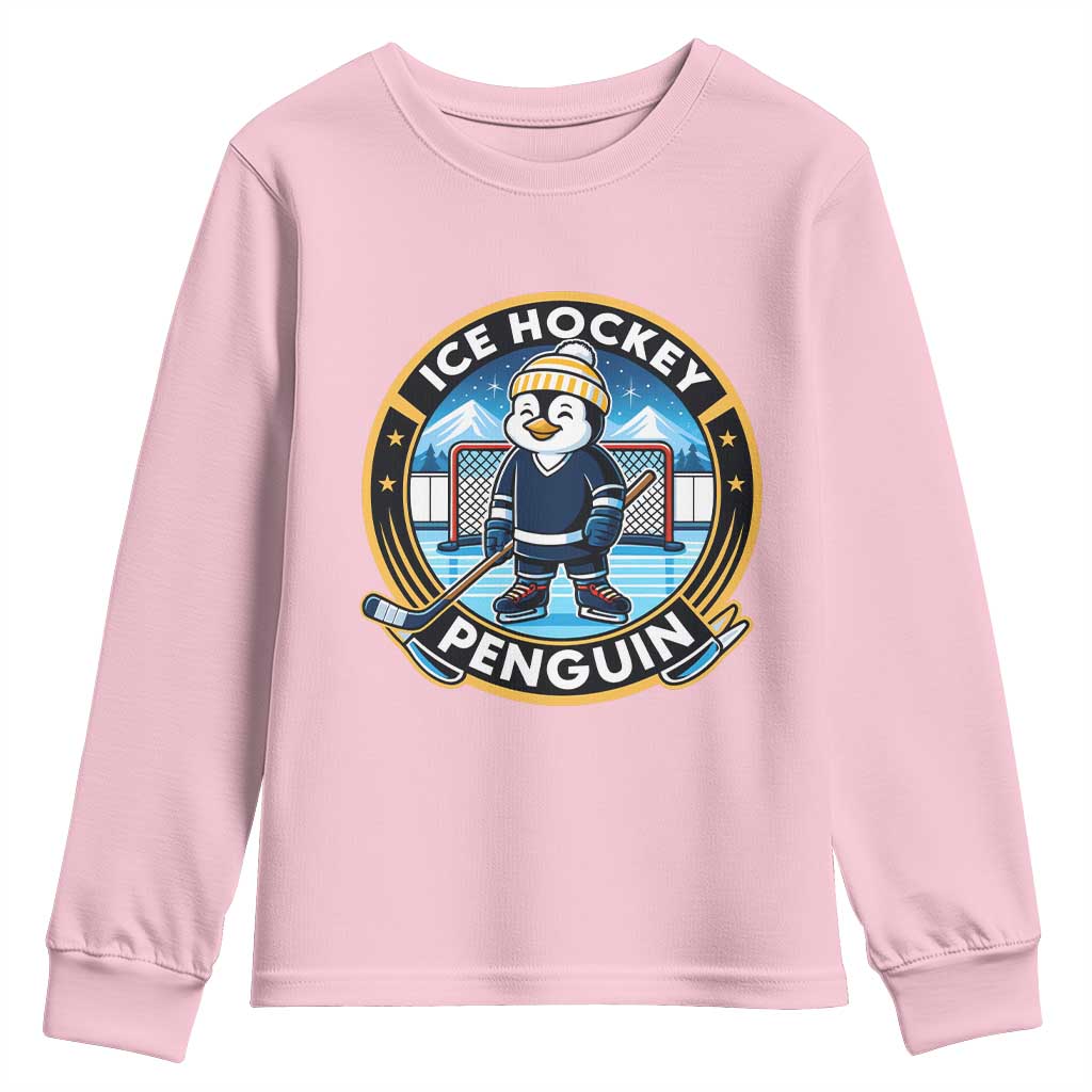 Funny Penguin Hockey Player Youth Sweatshirt Sports Fan Gift - Wonder Print Shop