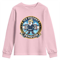 Funny Penguin Hockey Player Youth Sweatshirt Sports Fan Gift - Wonder Print Shop
