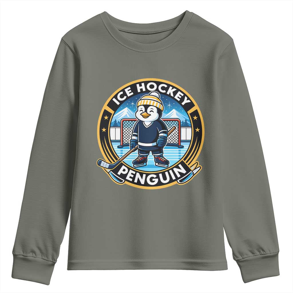 Funny Penguin Hockey Player Youth Sweatshirt Sports Fan Gift - Wonder Print Shop