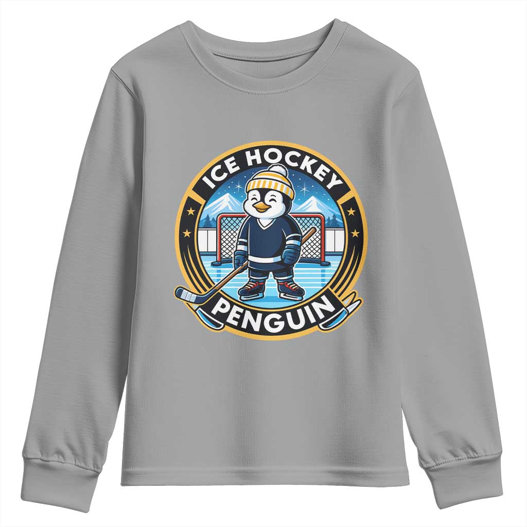 Funny Penguin Hockey Player Youth Sweatshirt Sports Fan Gift - Wonder Print Shop