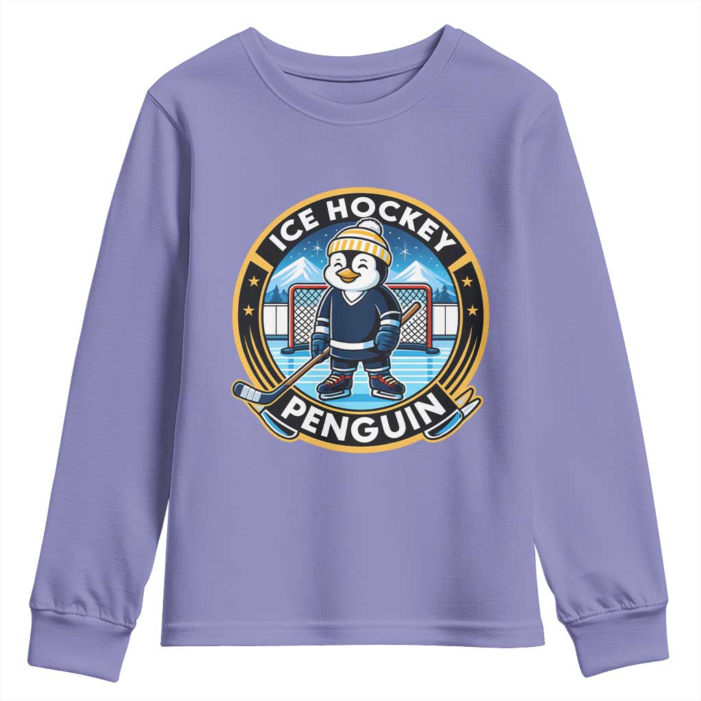Funny Penguin Hockey Player Youth Sweatshirt Sports Fan Gift - Wonder Print Shop