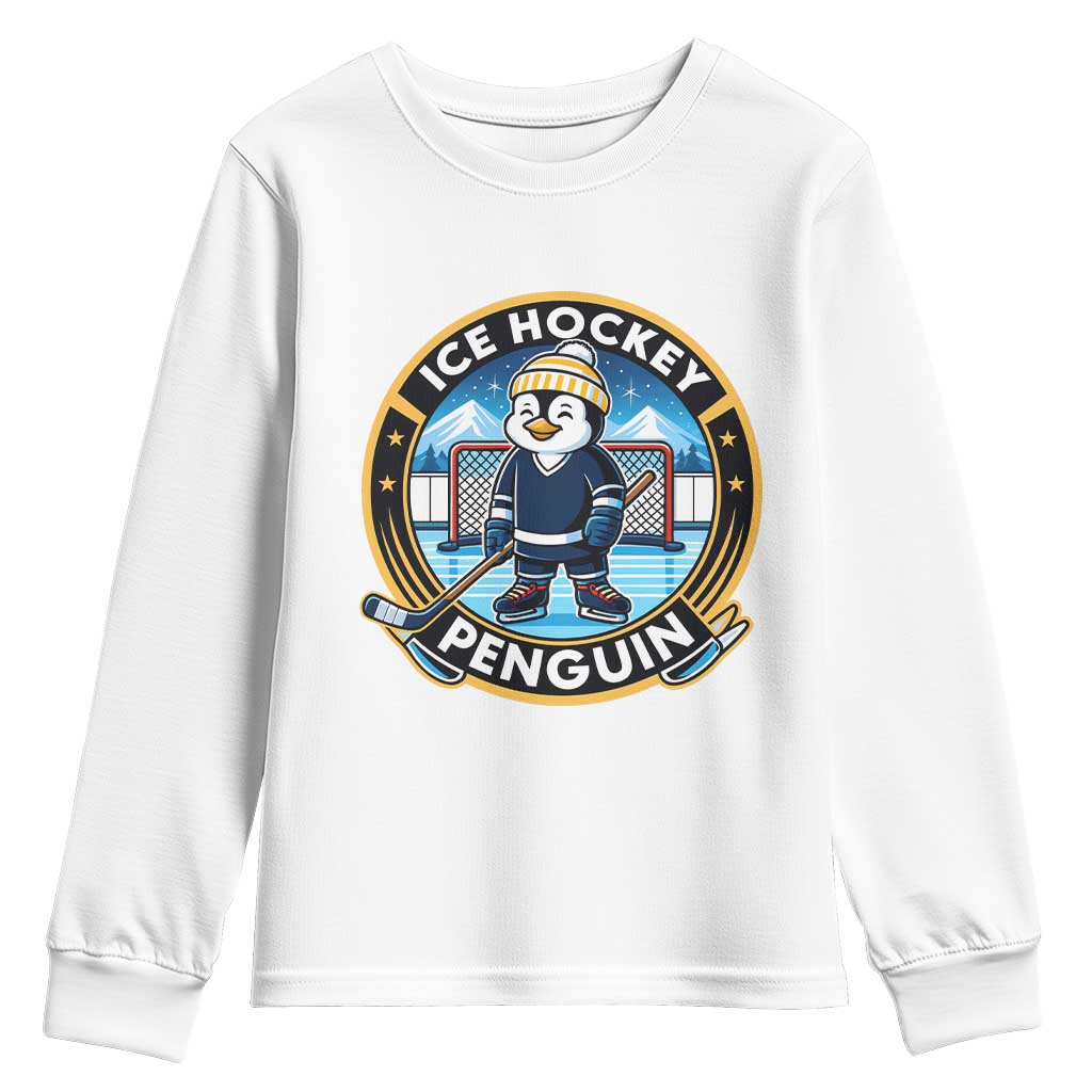 Funny Penguin Hockey Player Youth Sweatshirt Sports Fan Gift - Wonder Print Shop