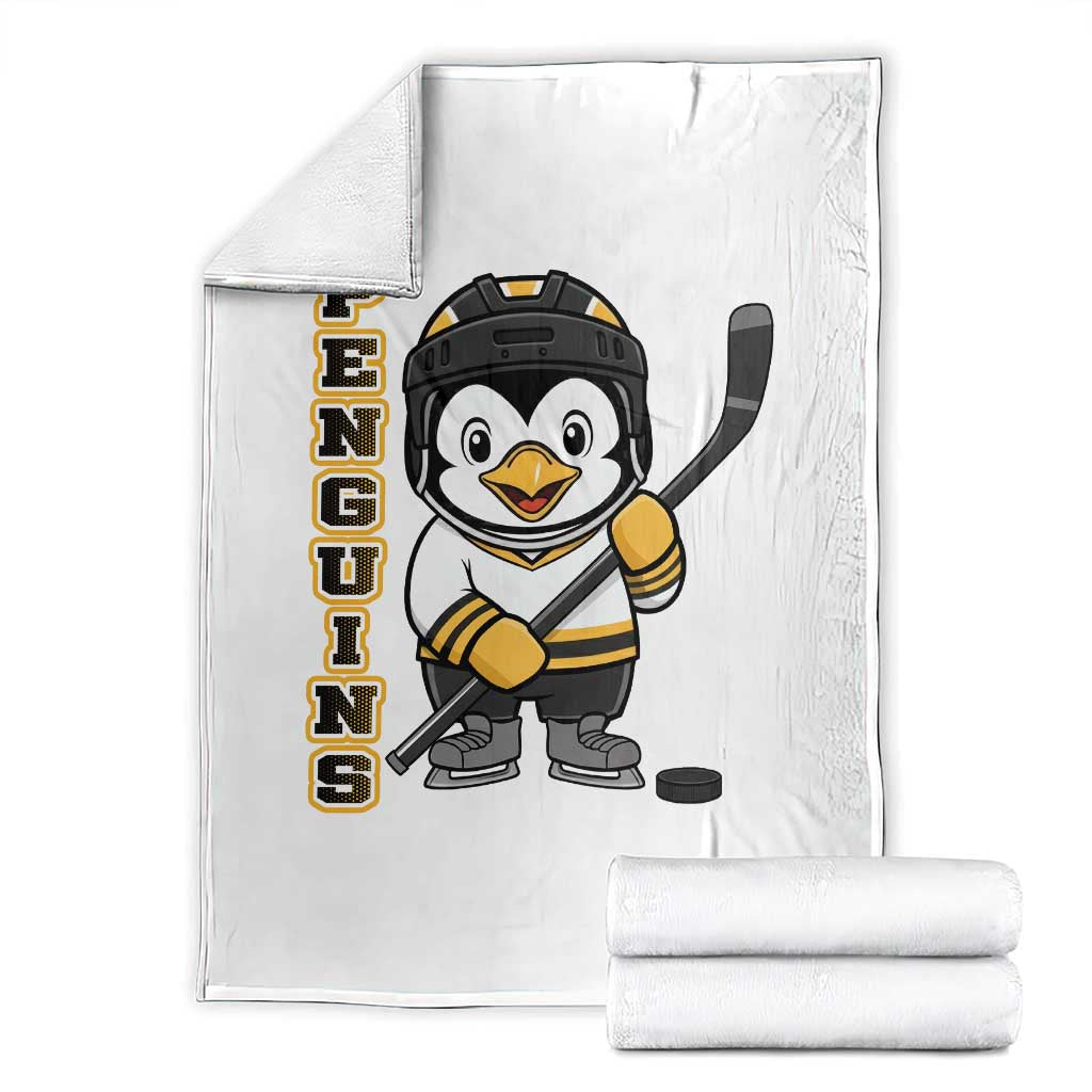 Funny Penguin Playing Ice Hockey Throw Blanket Gift For Kids - Wonder Print Shop