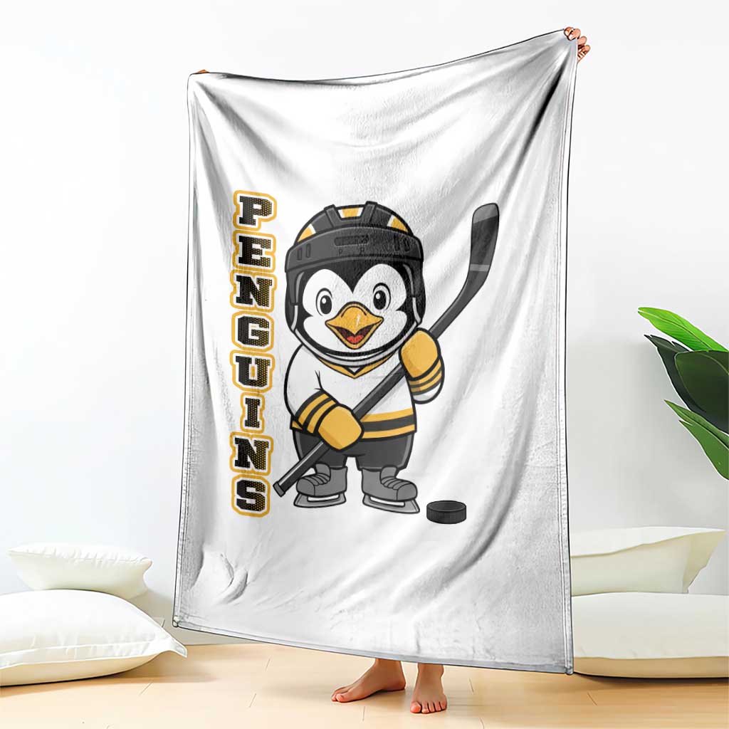 Funny Penguin Playing Ice Hockey Throw Blanket Gift For Kids - Wonder Print Shop