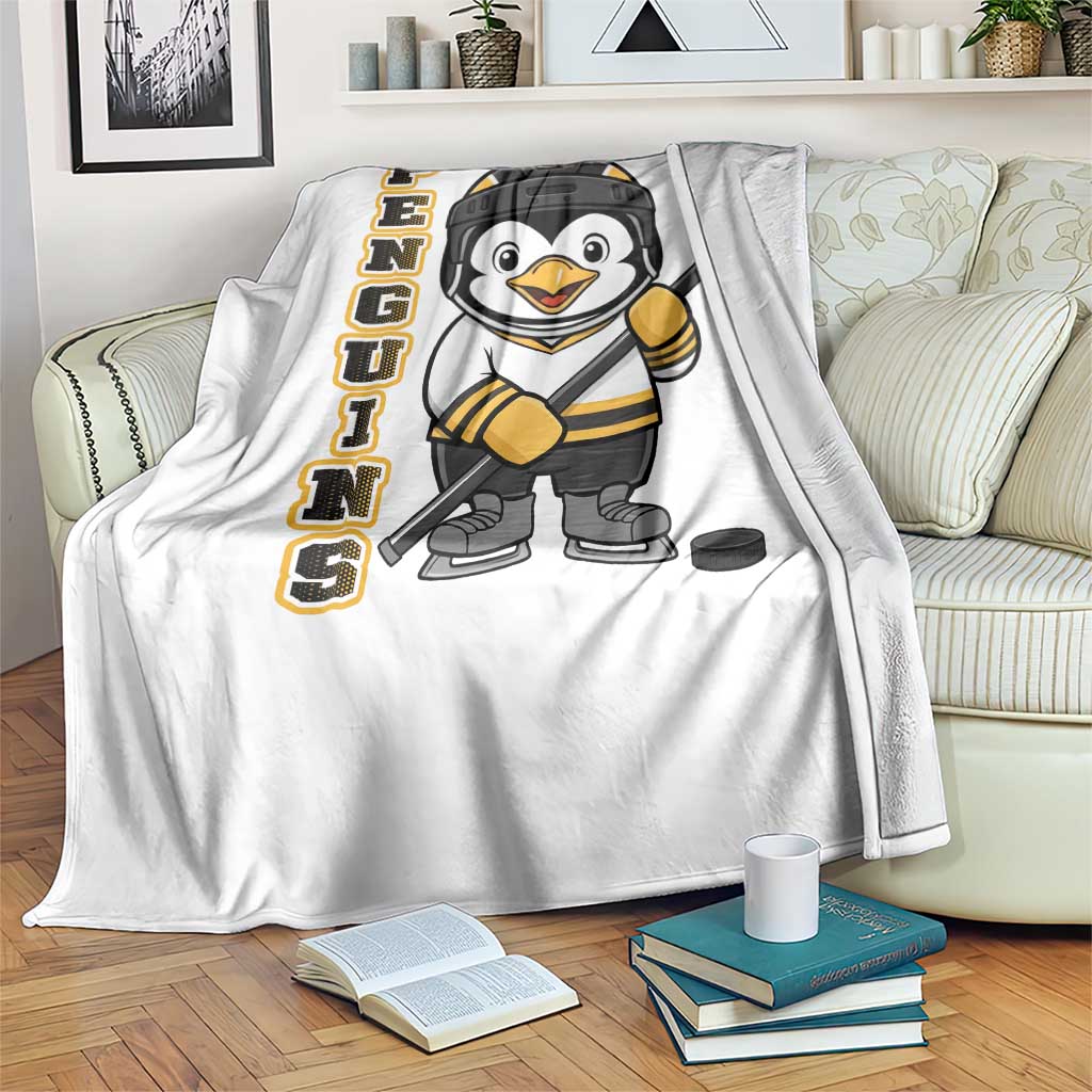 Funny Penguin Playing Ice Hockey Throw Blanket Gift For Kids - Wonder Print Shop
