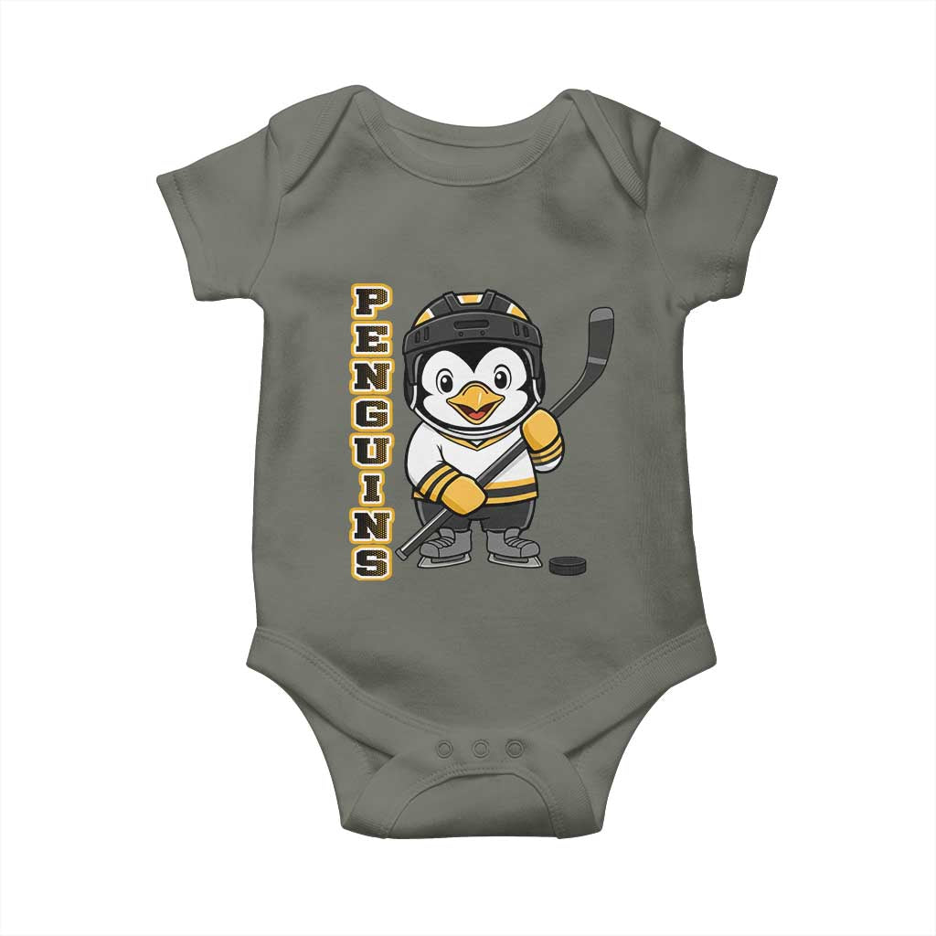 Funny Penguin Playing Ice Hockey Baby Onesie Gift For Kids - Wonder Print Shop