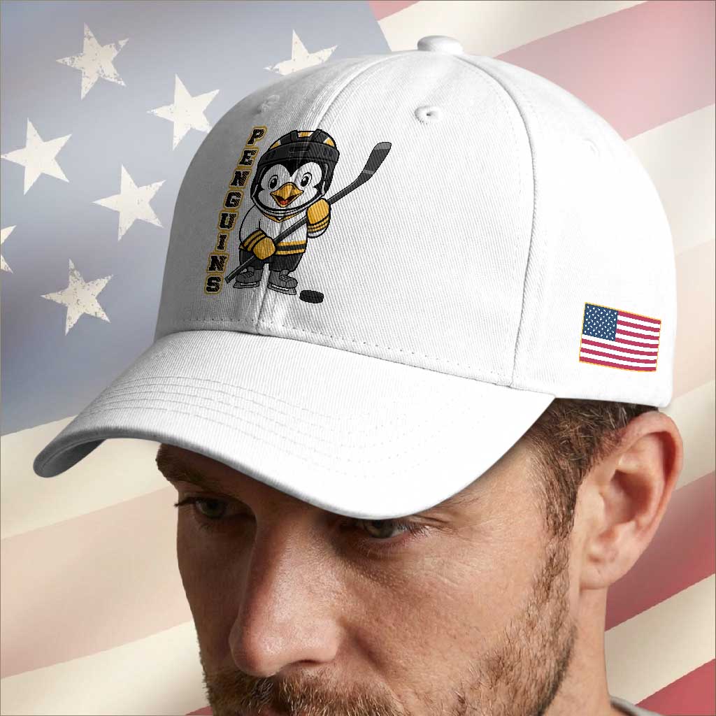 Funny Penguin Playing Ice Hockey Baseball Cap Gift For Kids