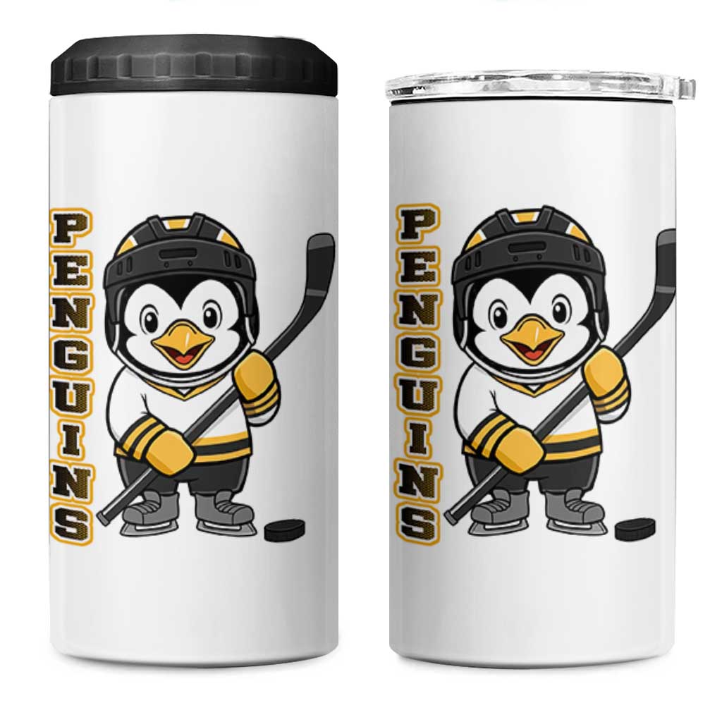 Funny Penguin Playing Ice Hockey 4 in 1 Can Cooler Tumbler Gift For Kids - Wonder Print Shop