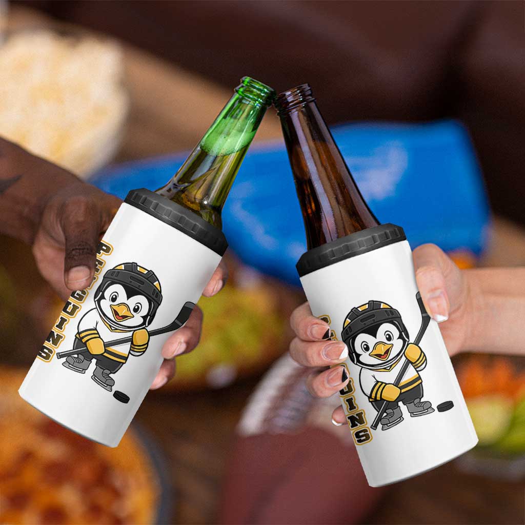 Funny Penguin Playing Ice Hockey 4 in 1 Can Cooler Tumbler Gift For Kids - Wonder Print Shop