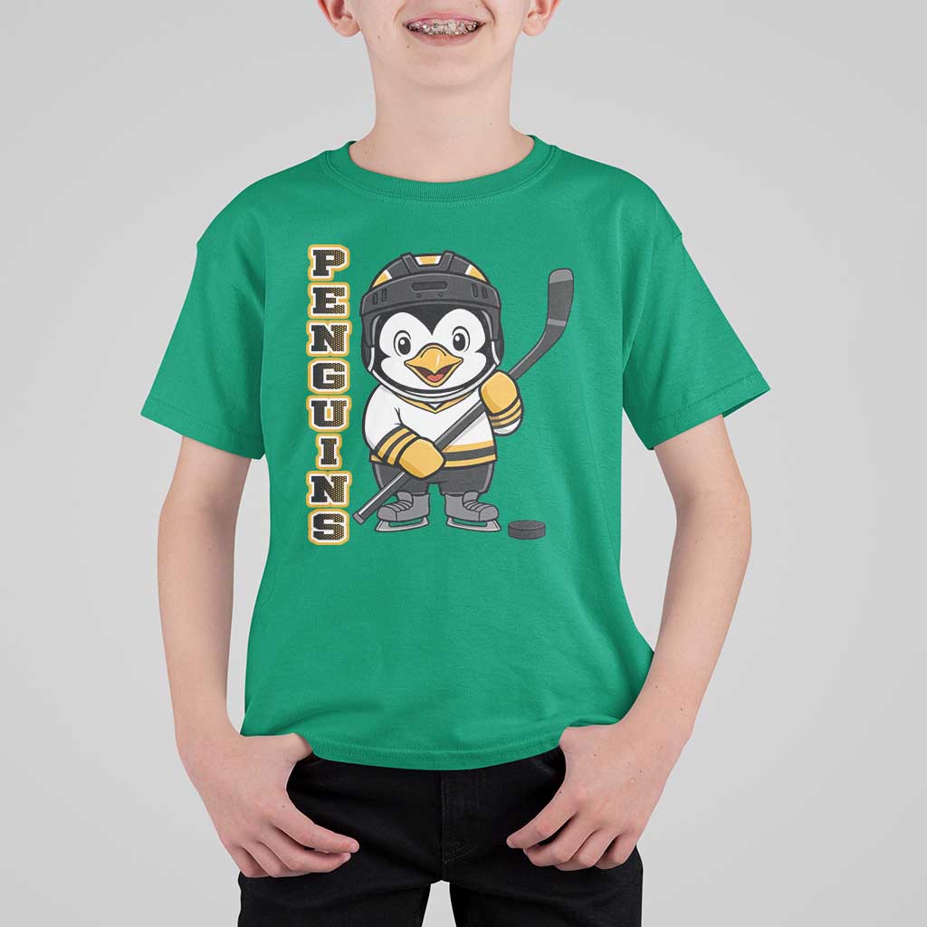 Funny Penguin Playing Ice Hockey T Shirt For Kid Gift For Kids - Wonder Print Shop
