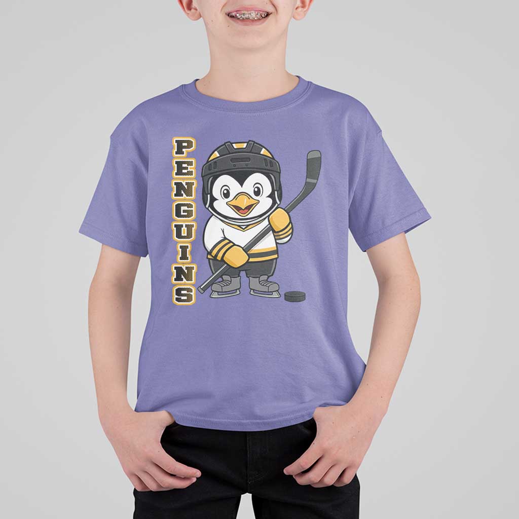 Funny Penguin Playing Ice Hockey T Shirt For Kid Gift For Kids - Wonder Print Shop
