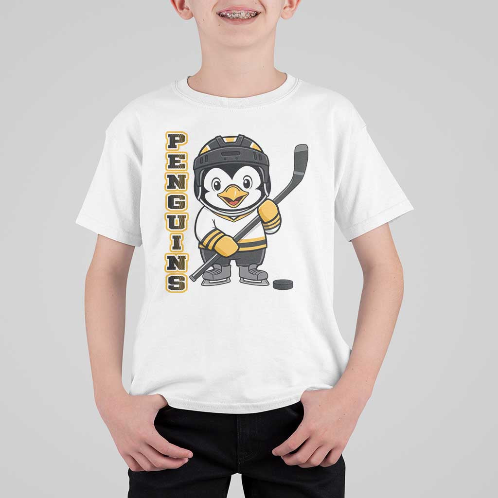 Funny Penguin Playing Ice Hockey T Shirt For Kid Gift For Kids - Wonder Print Shop