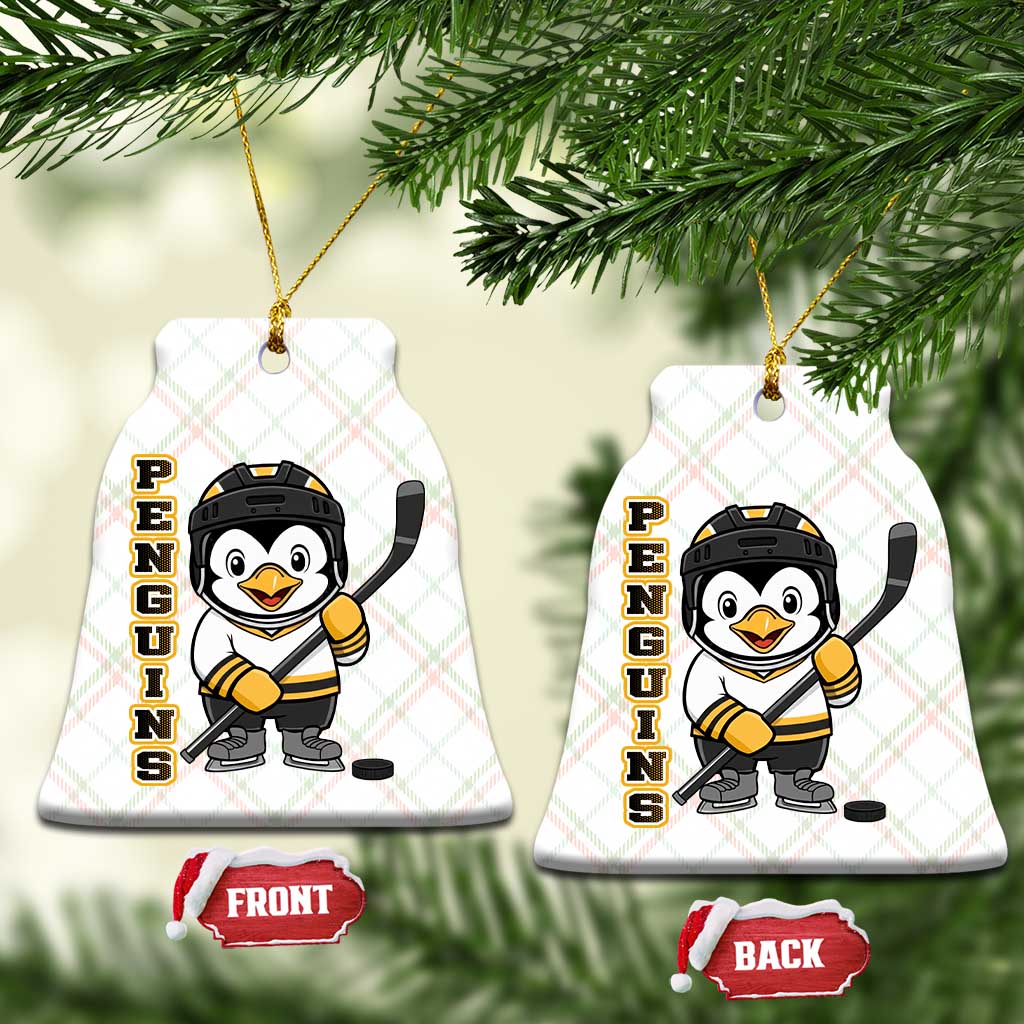 Funny Penguin Playing Ice Hockey Ceramic Ornament Gift For Kids - Wonder Print Shop