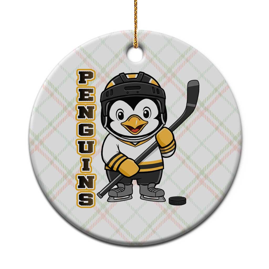Funny Penguin Playing Ice Hockey Ceramic Ornament Gift For Kids - Wonder Print Shop