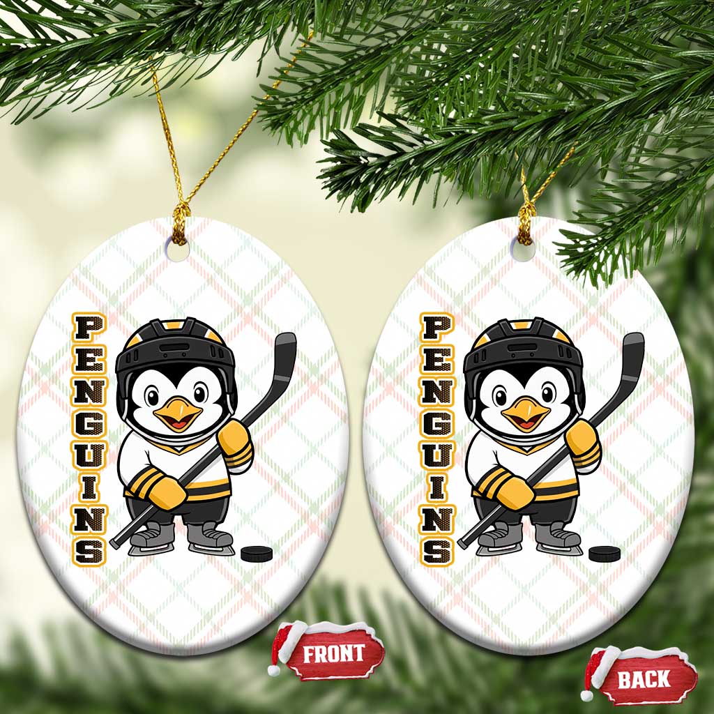Funny Penguin Playing Ice Hockey Ceramic Ornament Gift For Kids - Wonder Print Shop