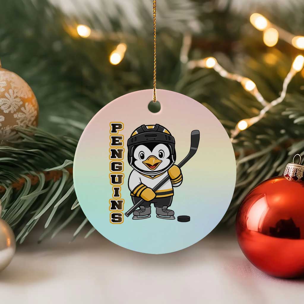 Funny Penguin Playing Ice Hockey Ceramic Ornament Gift For Kids - Wonder Print Shop