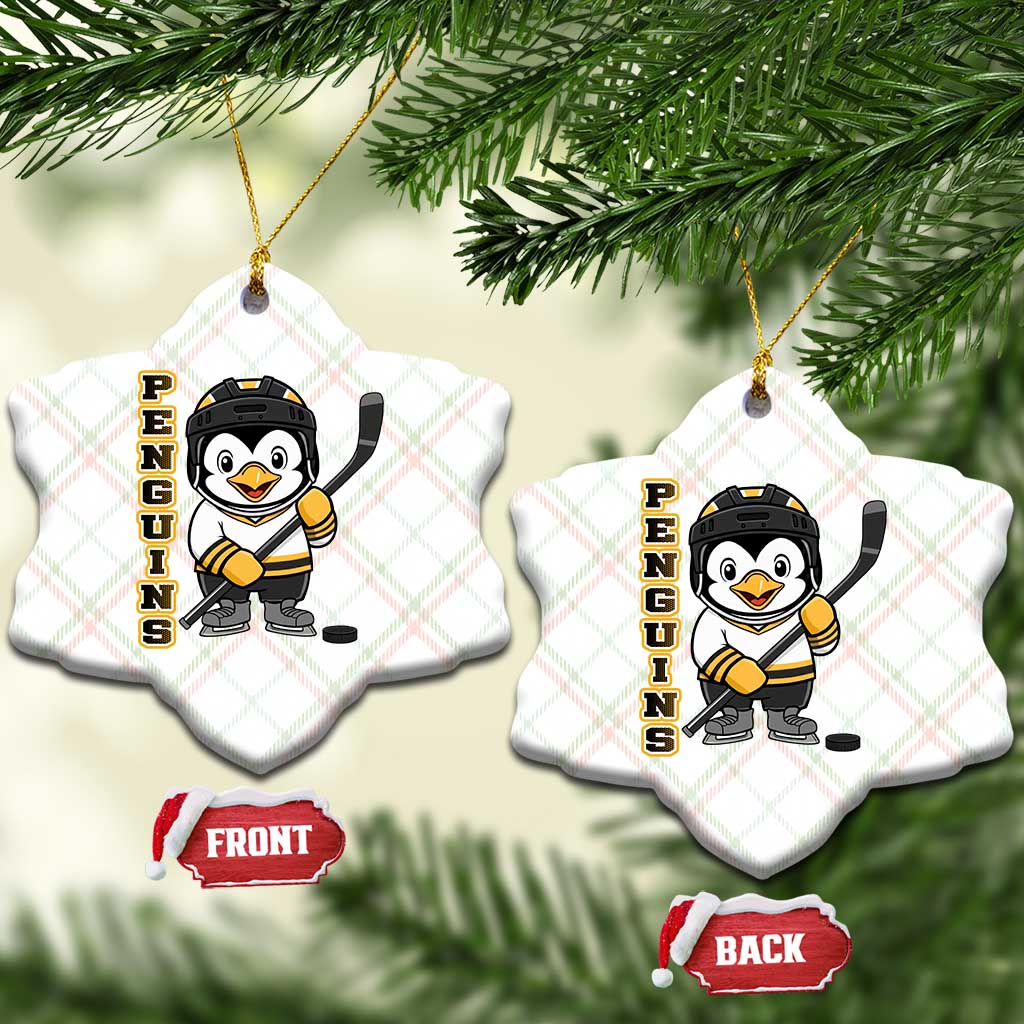 Funny Penguin Playing Ice Hockey Ceramic Ornament Gift For Kids - Wonder Print Shop