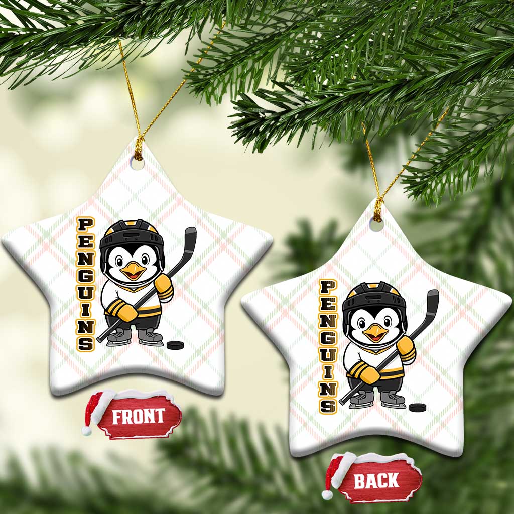 Funny Penguin Playing Ice Hockey Ceramic Ornament Gift For Kids - Wonder Print Shop