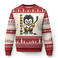 Funny Penguin Playing Ice Hockey Ugly Christmas Sweater Gift For Kids - Wonder Print Shop