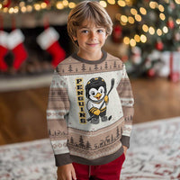 Funny Penguin Playing Ice Hockey Ugly Christmas Sweater Gift For Kids - Wonder Print Shop