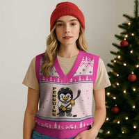 Funny Penguin Playing Ice Hockey V-Neck Knit Sweater Vest Gift For Kids - Wonder Print Shop